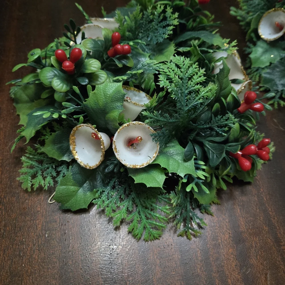 Vintage Christmas Plastic Holly Candle Wreaths